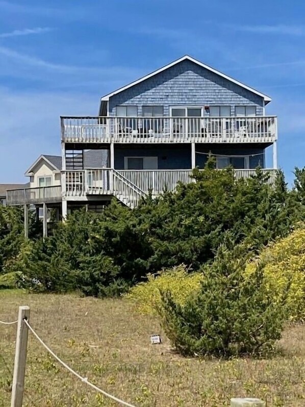 Many decks overlooking ocean 
