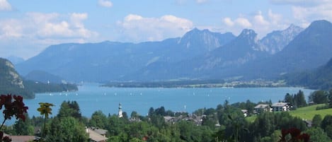 A view of Lake Wolfgang, looking down the lake to Strobl.