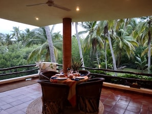 Patio overlooking the garden area