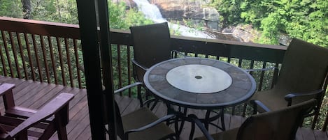 DECK OVER FALLS, WITH COMFORTABLE 
SEATING FOR 6