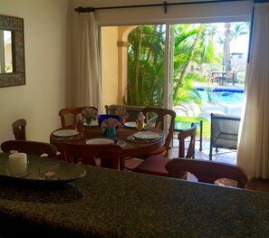 Very spacious dining room with view of pool, beach and beautiful Sea of Cortez