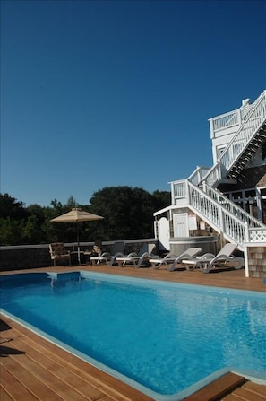 Totally private pool awaits you. Pool house provides shade and a bath.