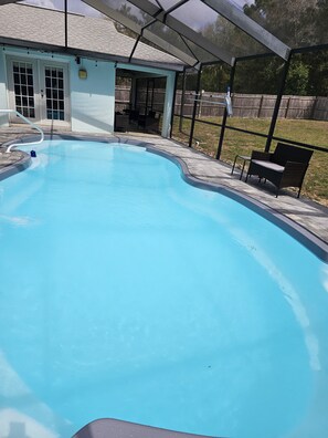 Pool view facing master bedroom with Jacuzzi 