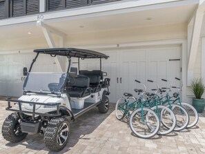 Enjoy our 6-seater golf cart and 4 new beach cruiser bikes during your stay!