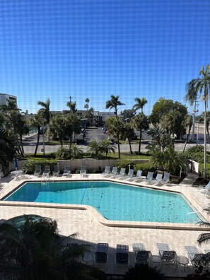 Pool and hot tub view from lanai
