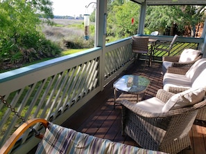 Peaceful, Relaxing deck with beautiful view of the marsh and wildlife. Bird feed