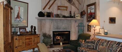 Living area with fireplace