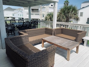 Three outdoor sofas and tables for gathering with a favorite beverage & snacks! 