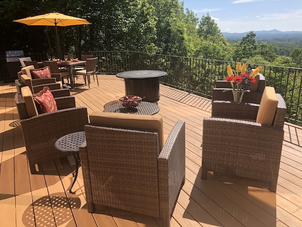 FANTASTIC LONG RANGE VIEW FROM EXPANSIVE DECK AND SUMMER FURNITURE