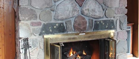 Fire Place in Living room, additional fire place located in Bedroom to the left