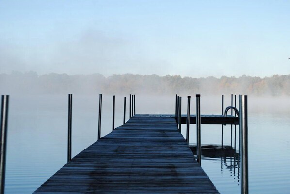 Our private dock.  Early morning fog - beautiful.