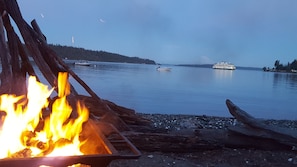 Beach fire with Bremerton Ferry going by...