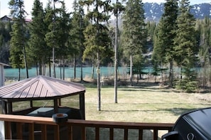 Great river view while you grill on the gas grill or eat in the screened gazabo