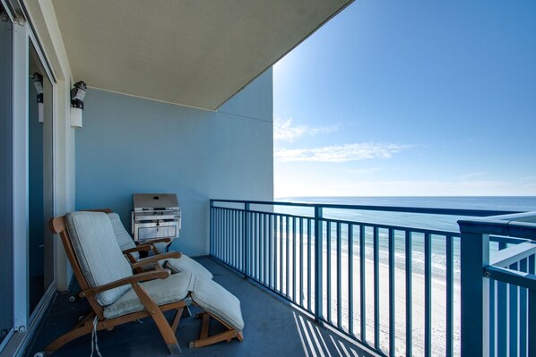 Balcony With Grill, 2  Loungers, Table & Chairs. Pier Park Pier Visible 