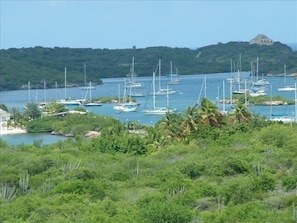 view from the roofed porch on the spanisch water.