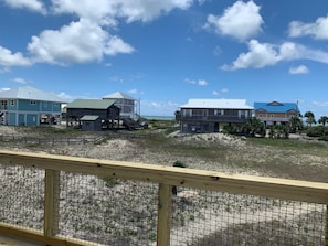 View of the ocean from the open deck.