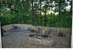 Rock Patio with Stage and Fire Pit