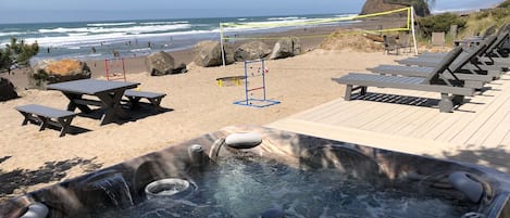 Ocean Front hot tub and deck. 