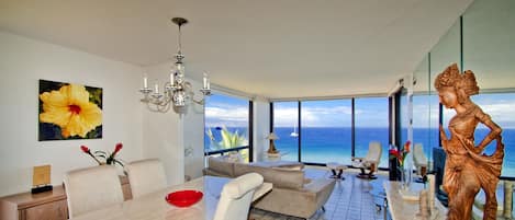Enjoy sweeping views of the Pacific from our corner oceanfront condo.