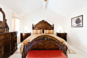 Spacious Master Bedroom Suite with Cal-King Bed, Fireplace, Dresser Set, Chair