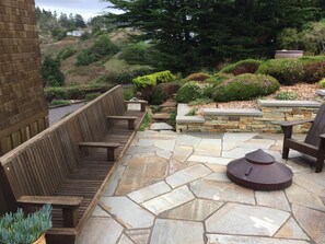 Front patio seating and fire pit