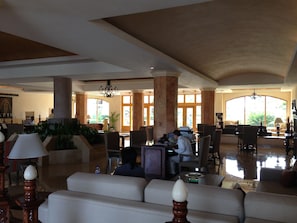 The cool and calm of the resort lobby.