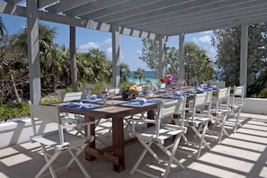 The pergola on the seaside terrace for breakfast & lunch