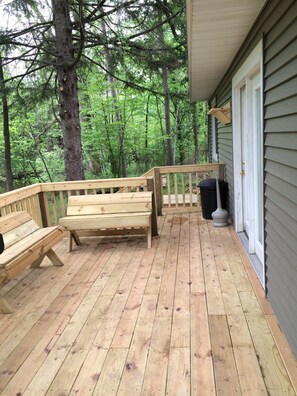 Deck with seating area facing the river