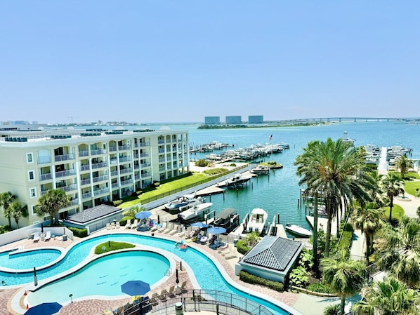 Breathtaking view overlooking the pool and bay!