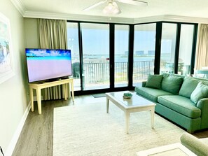 Enjoy great sights on the smart TV or through the full length windows of the bay