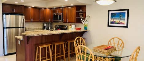 Fully stocked kitchen: new granite counter, cherry cabinets & ss appliances