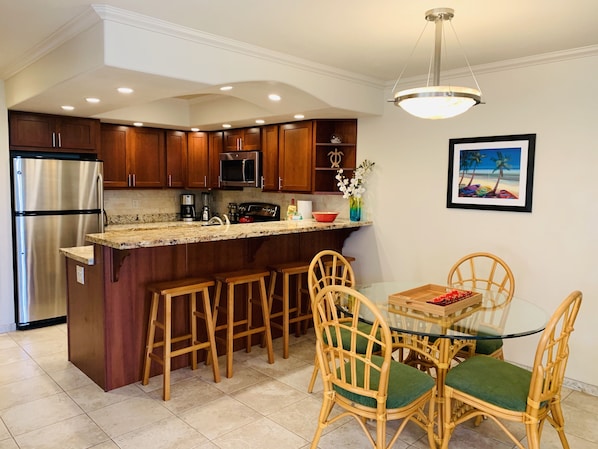 Fully stocked kitchen: new granite counter, cherry cabinets & ss appliances