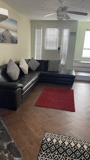 Living room with leather sectional