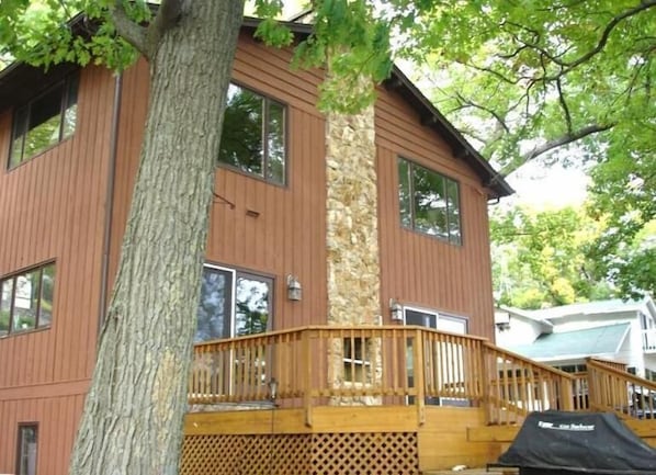 Large deck, one of several outdoor seating areas facing with great views