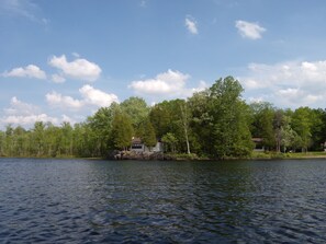 view of the cottages from the lake. Cliff point on left and Beach Bum on right