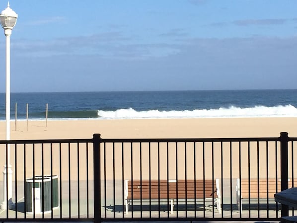 Looking over the boardwalk to the beach from our deck 8 steps down to Boardwalk.