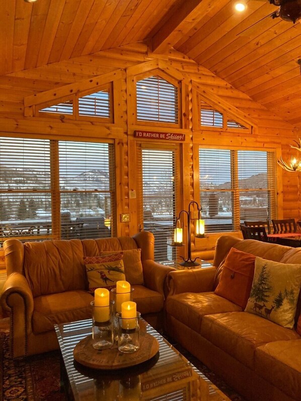 Living room: cathedral ceilings, view of mountain, plenty of natural sunlight