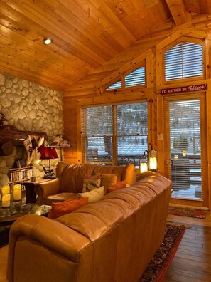 Living room: cathedral ceilings, view of mountain, plenty of natural sunlight