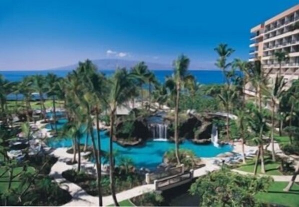 Marriott Maui Ocean Club superpool complex with lovely waterfalls.