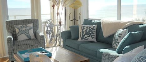 Living area with panoramic gulf view