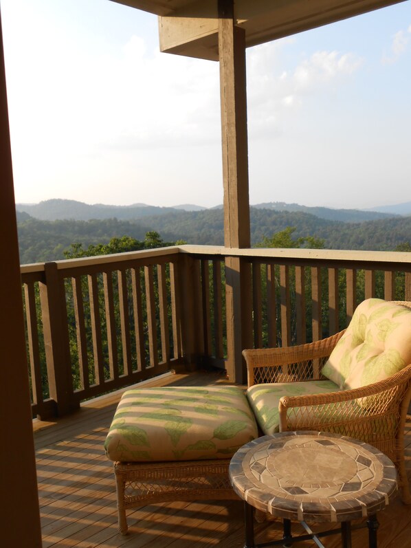 Back balcony porch overlooking the glorious mountains at sunset!
