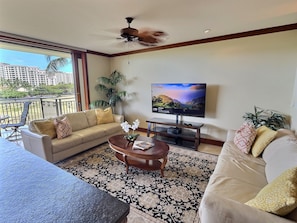 Living room has a queen size sofa sleeper
