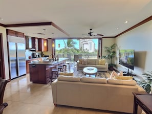 Sliding lanai doors retract all the way into the wall to bring the outdoors in!