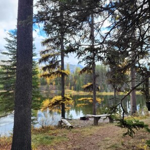 Personal fire pit in front of cabin.