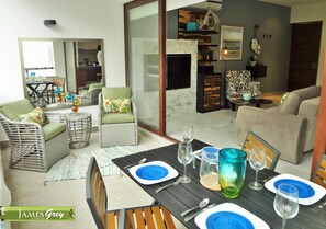 Outdoor dining as well as lounging area 