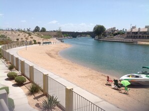 View of Lake Havasu Channel and the boardwalk from the balcony
