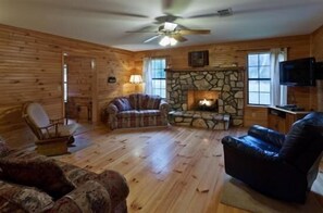 Tell fish tales, recall the hunt, relive the hike or bike in comfy living room.