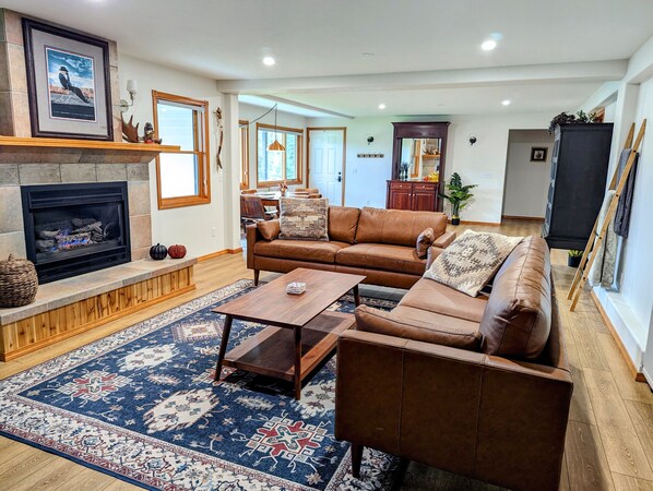 Comfortable living area with gas fireplace