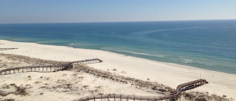 View of the beach from balcony.