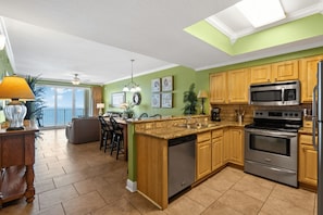 Kitchen with stainless steel appliances